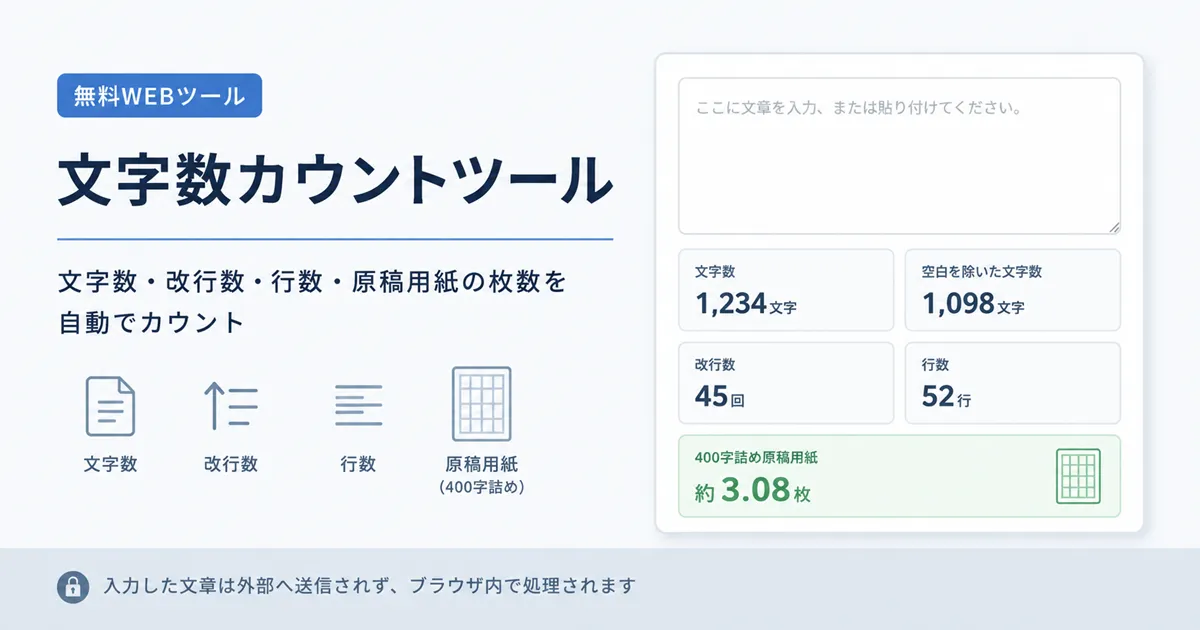 文字数カウントツール｜改行数・原稿用紙の枚数も自動計算