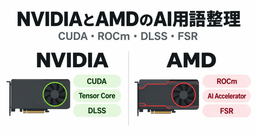 NVIDIAとAMDのAI用語を整理。CUDA・ROCm・DLSS・FSRは何が違う？